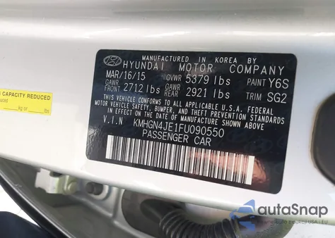 2015 Hyundai Genesis 3.8 from USA, damaged, VIN KMHGN4JE1FU090550